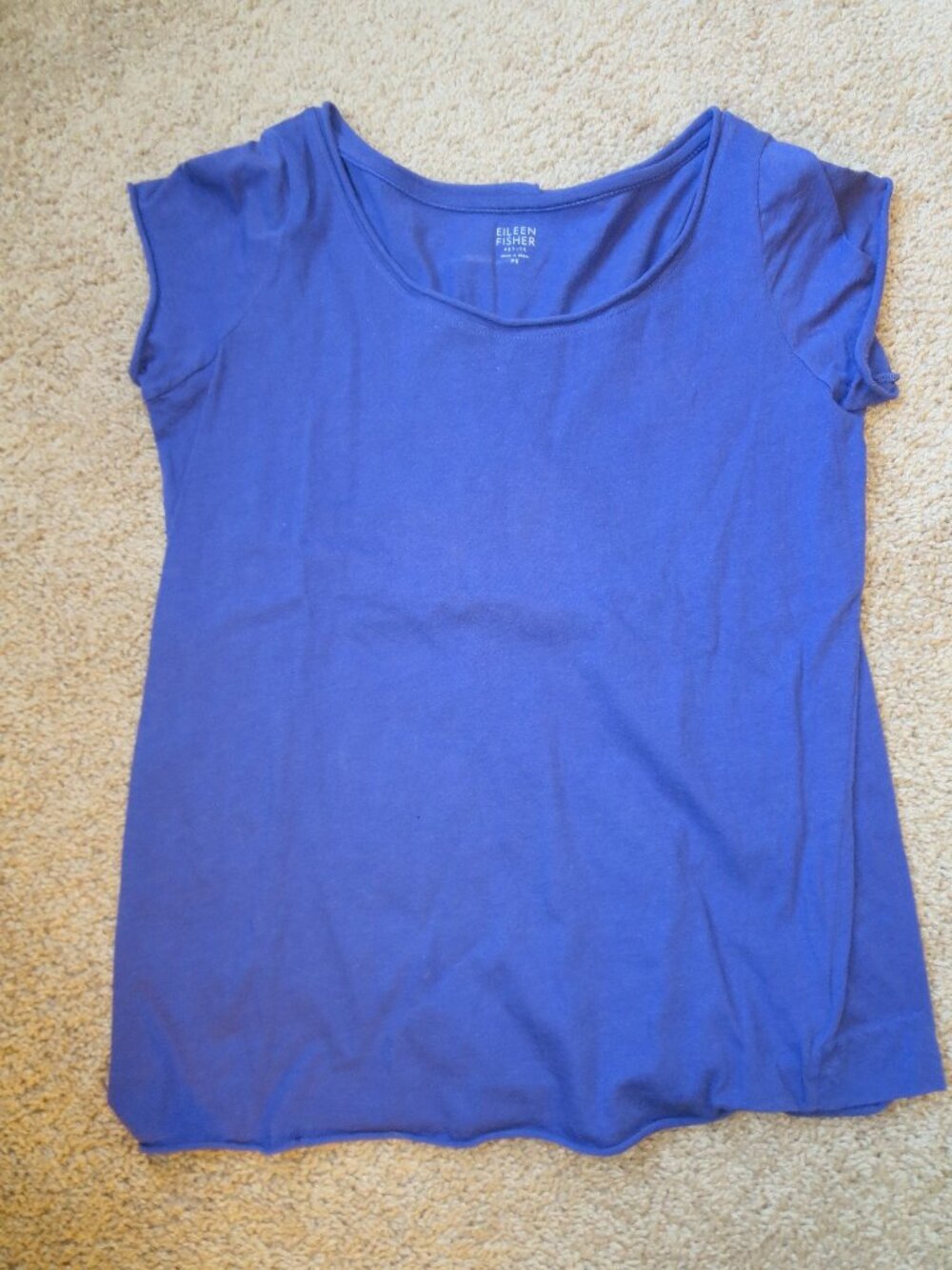 Eileen Fisher Blue 100% Cotton Tee Shirt Top Size=Petite Small